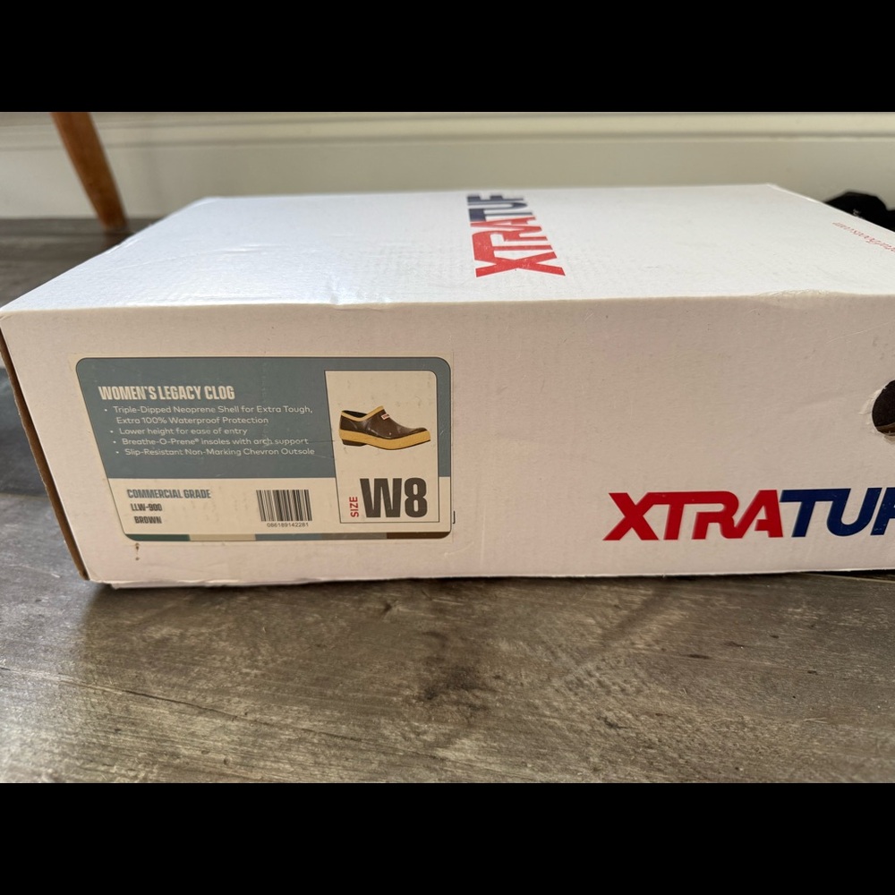 Xtratuf women’s legacy clog. New in box. Never worn. Size 8. Brown.